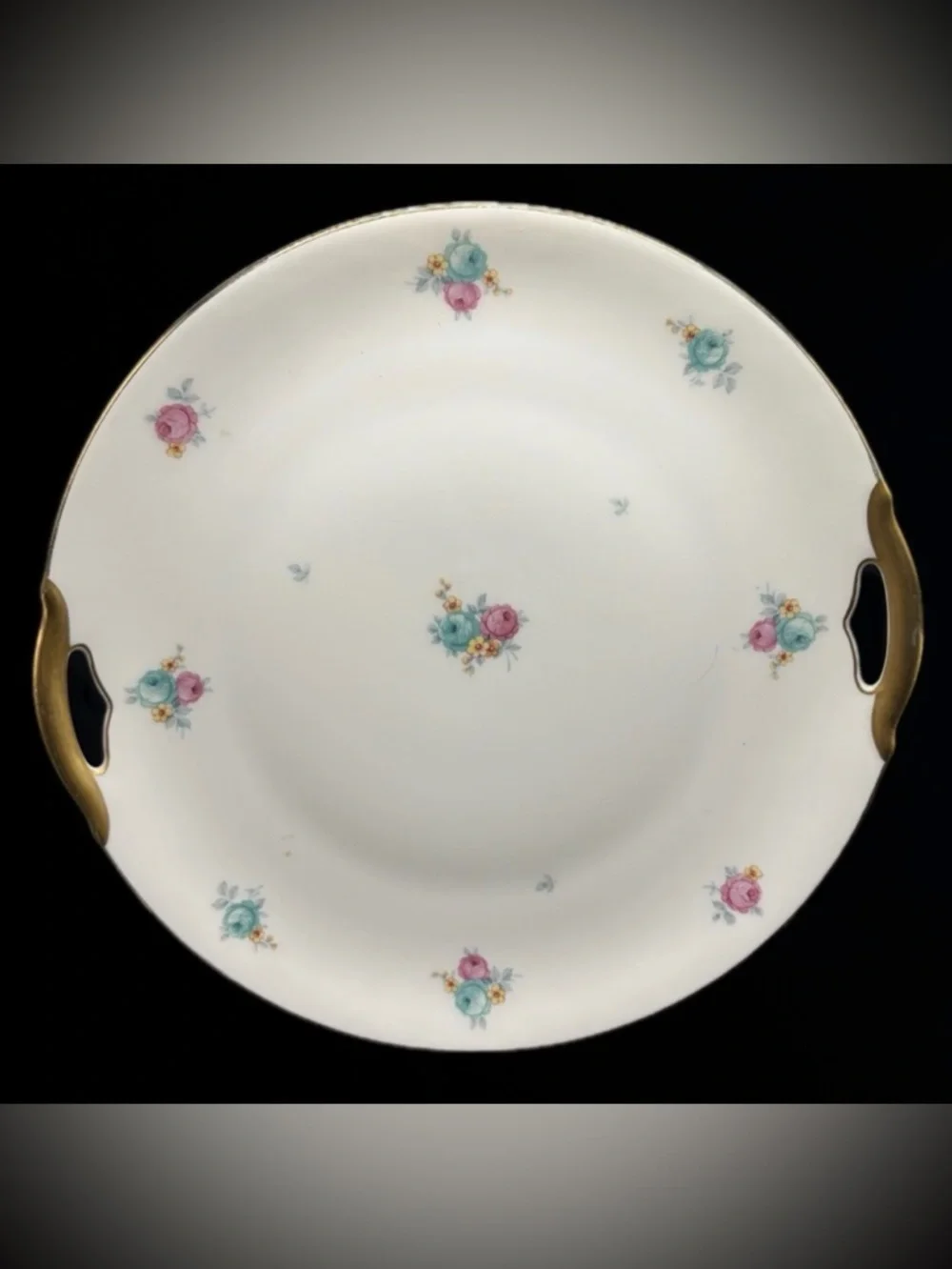 KPM Vintage Floral Gold Trim Handled Porcelain Serving Plate Platter Serveware